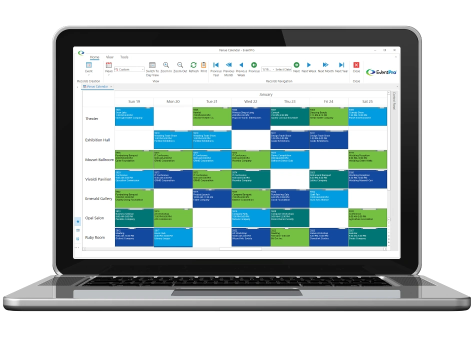 EventPro laptop graphic promoting personalized software demonstrations